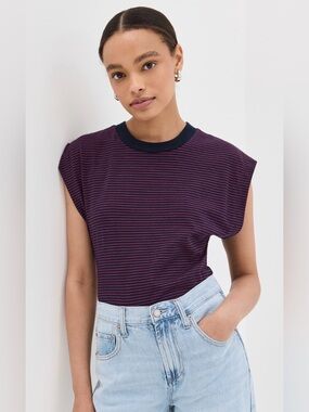 Pistola Marina Top T-Shirt Size Medium Navy Blue & Red Striped